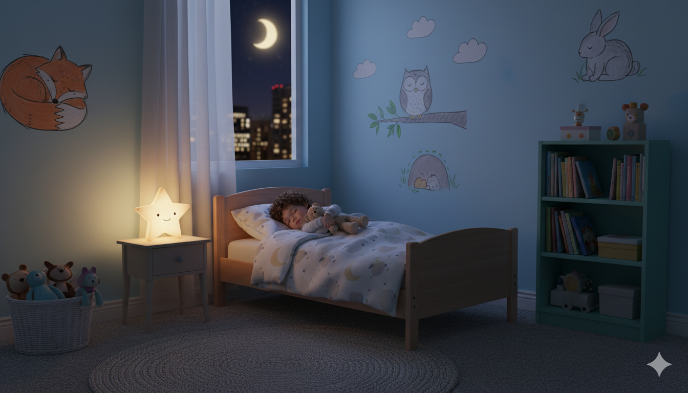 Parent helping young child with bedtime routine and sleep habits