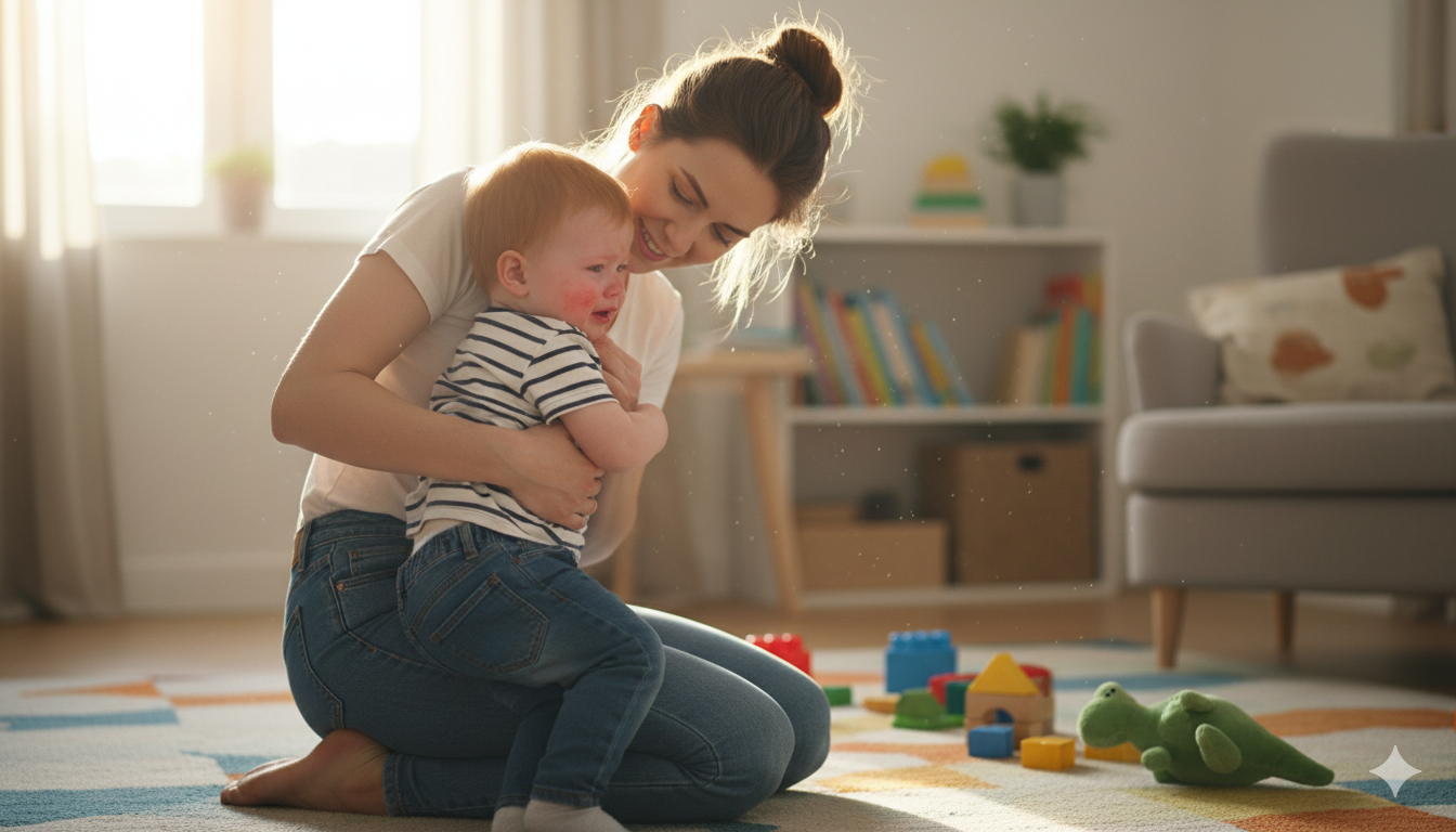 Parent using positive discipline and time-out strategies with child