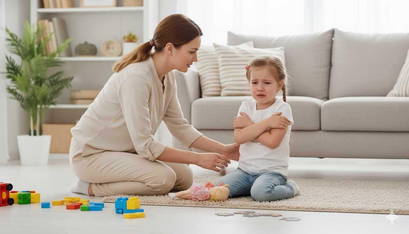 Parent handling child tantrum with calm and understanding